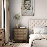 Comfy bedroom with wooden rafters